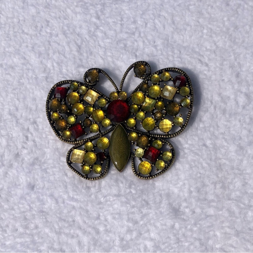 Noah Kahan Vintage Butterfly Brooch Jewelry Pin Cabachon Large Rhinestones - Picture 5 of 6